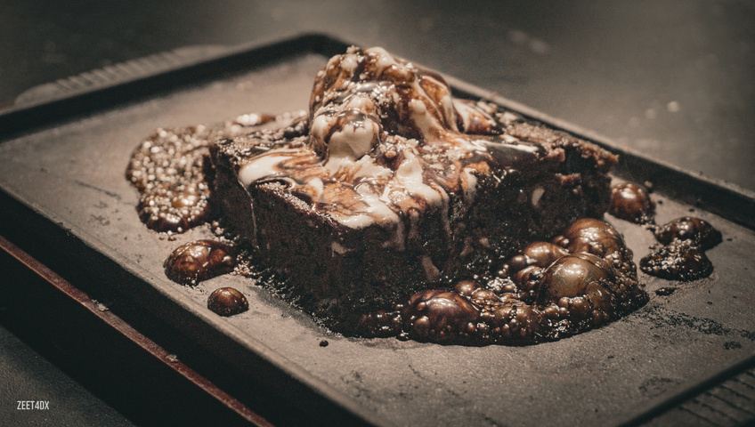 Chocolate dessert on a dark slate
